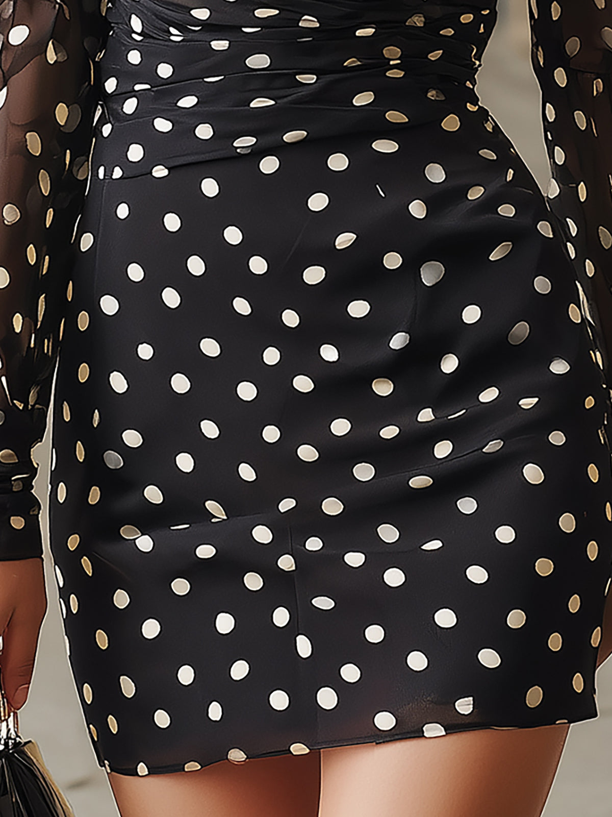 Stellara Black Polka Dot V-Neck Bodycon Mini Dress