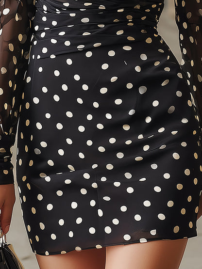 Stellara Black Polka Dot V-Neck Bodycon Mini Dress