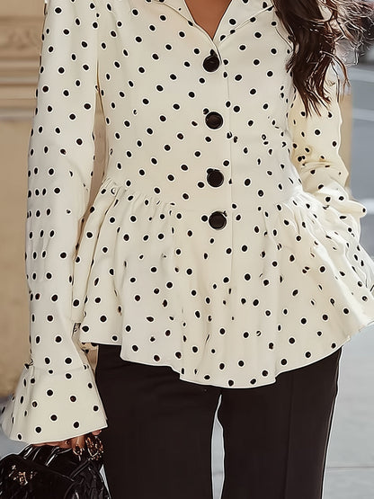Maeyira French Vintage Polka Dot Top - Ruffled Hem & Fitted Waist - MAEYIRA